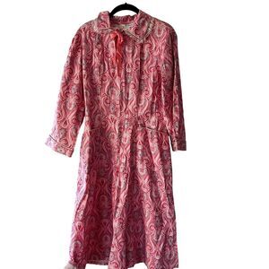 Milgrim Red Cream Paisley Print Button‎ Up Housecoat Dress Size 14 Cottagecore